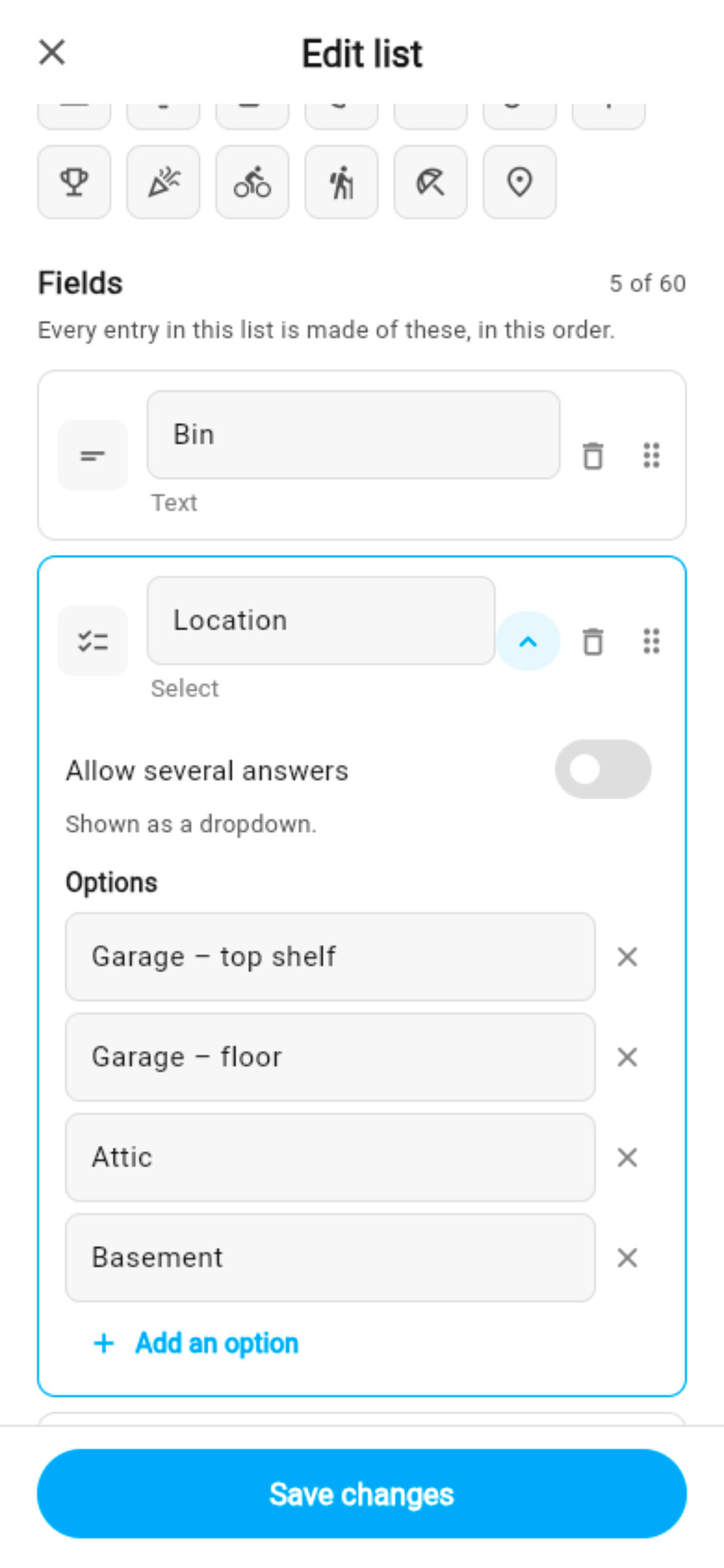 The Location field's options being typed in