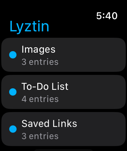 Lyztin on an Apple Watch: the person’s lists